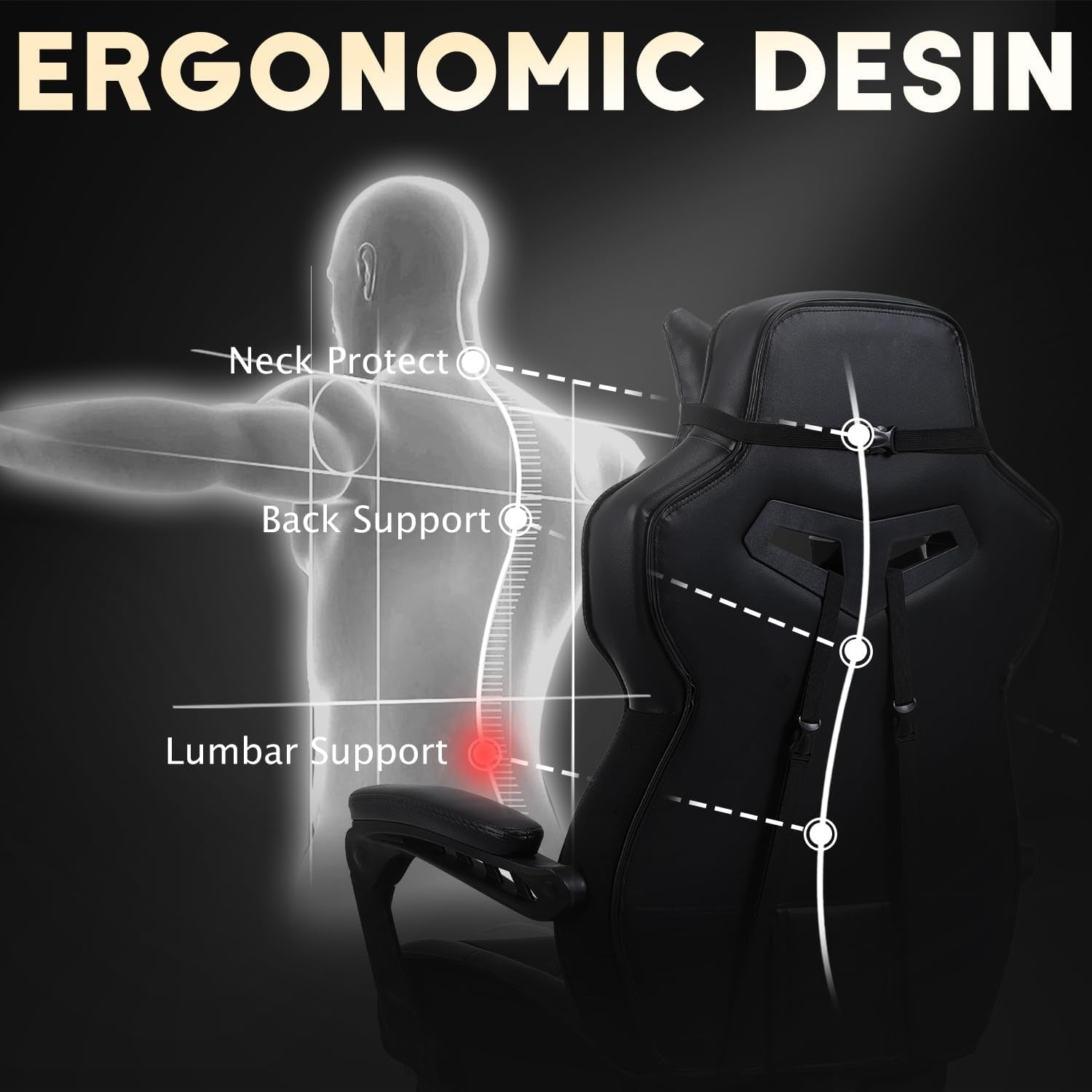 Gaming Chair with Footrest,Big and Tall Gaming Chairs for Adults,Computer Chair for High Back and Massage,Reclining Gamer Ergonomic Office Desk Chair(Black)