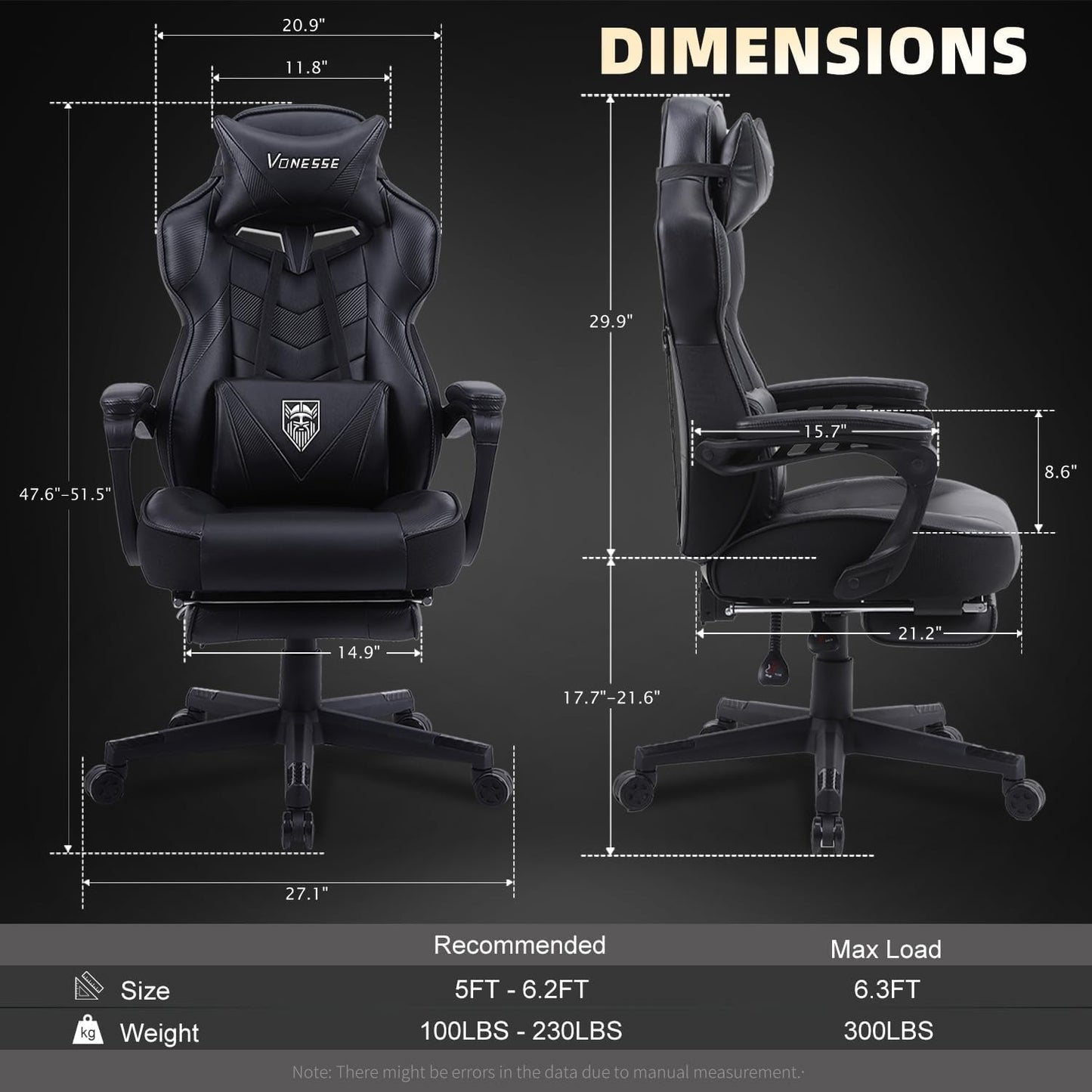 Gaming Chair with Footrest,Big and Tall Gaming Chairs for Adults,Computer Chair for High Back and Massage,Reclining Gamer Ergonomic Office Desk Chair(Black)